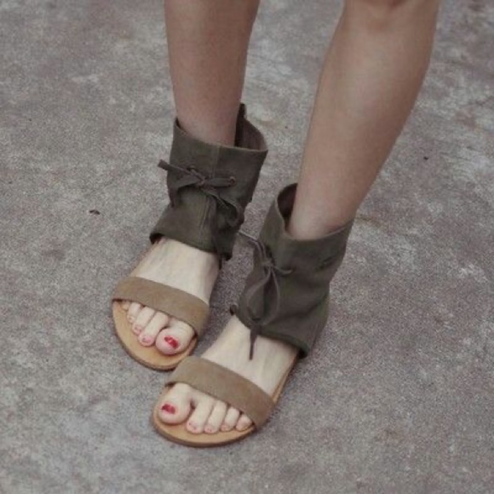 See by Chloe 'Kasha' gladiator sandal in green tan suede leather Size 37